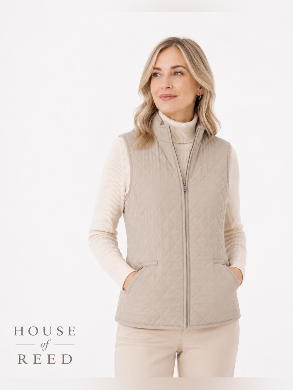 Van Heusen Quilted Puffer Vest Beige Taupe Zip Front Lightweight Women’s Medium